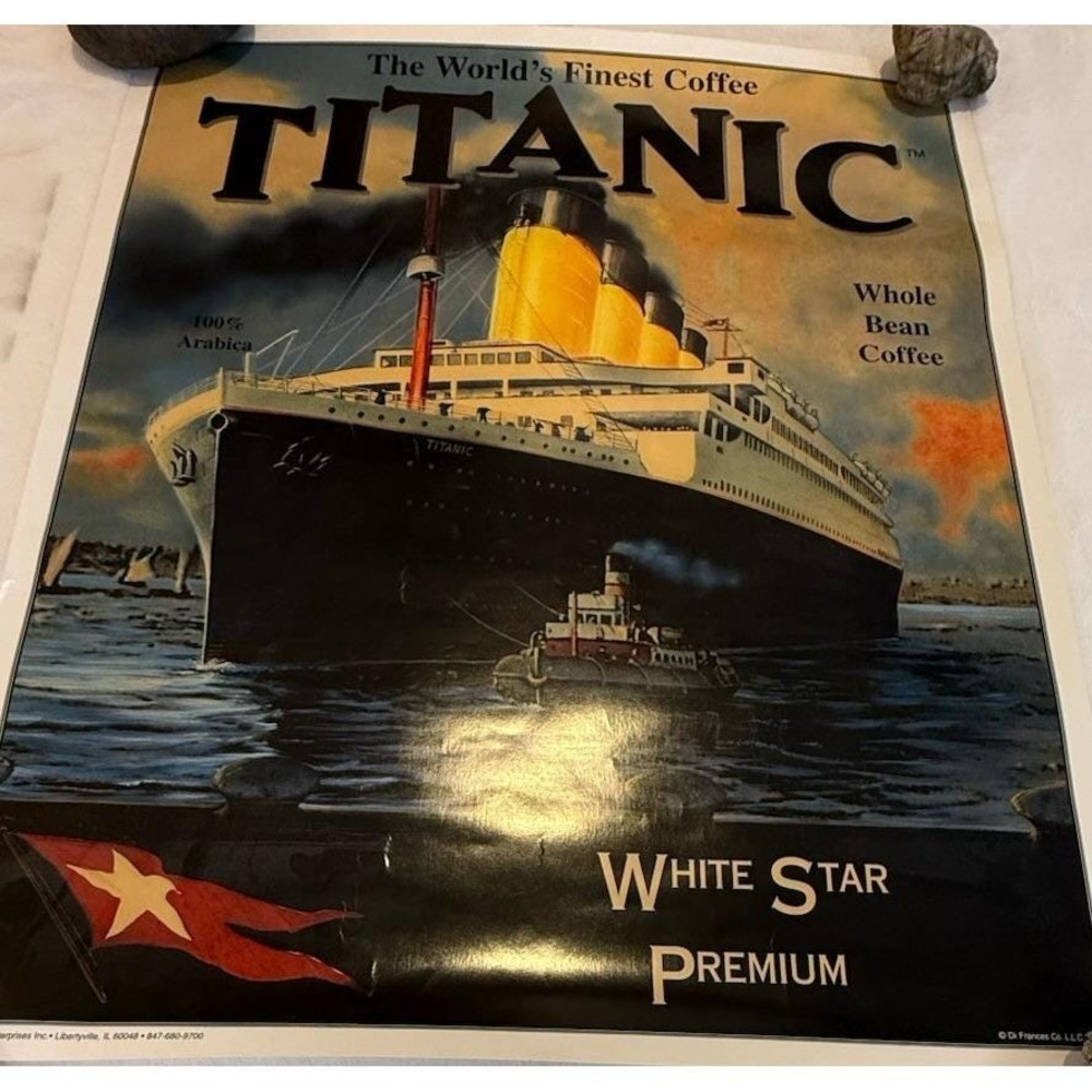 Vintage Titanic White Star Premium Coffee Poster 1998 Ship Advertising Print